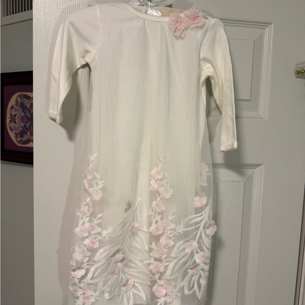 Biscotti Cream Dress with Pink Floral Embroidery